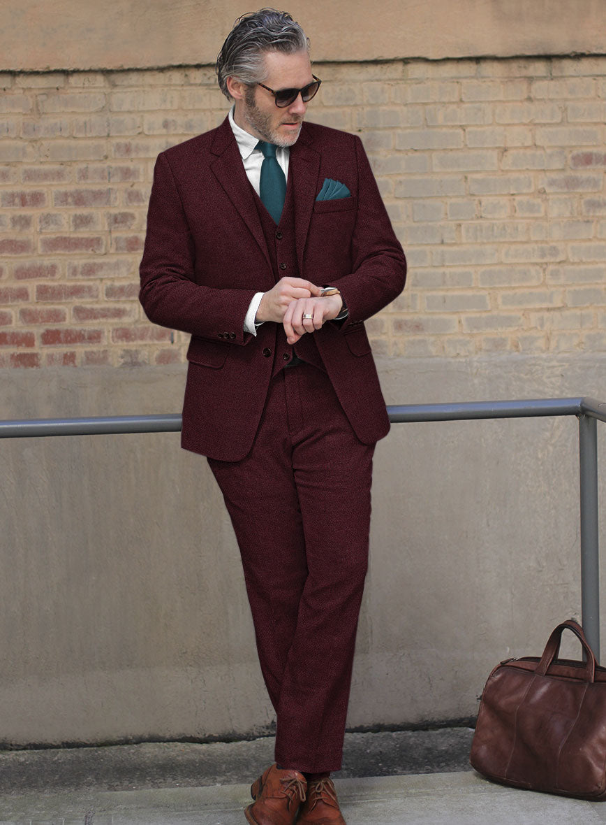 Dark Wine Heavy Tweed Suit - StudioSuits