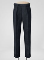 Dark Blue Pure Linen Highland Trousers - StudioSuits