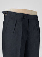 Dark Blue Pure Linen Highland Trousers - StudioSuits