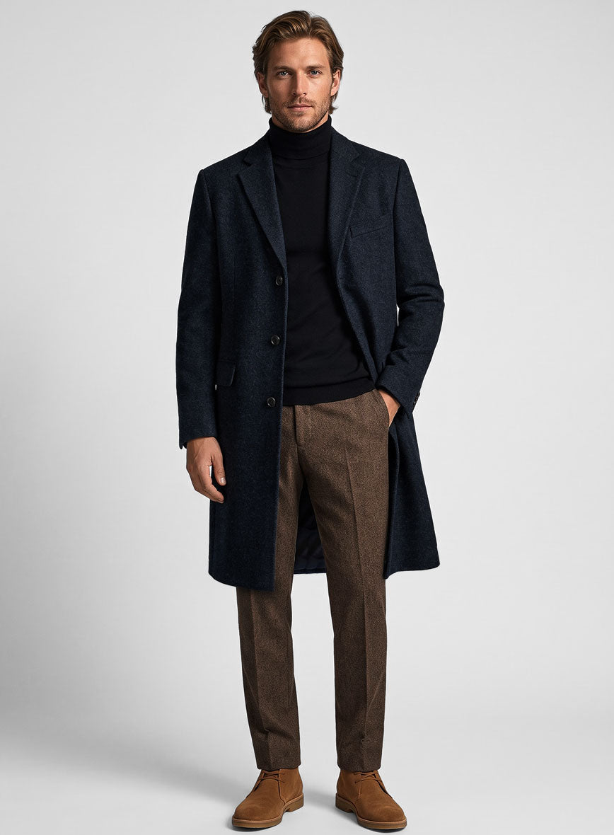Deep Blue Heavy Tweed Overcoat - StudioSuits