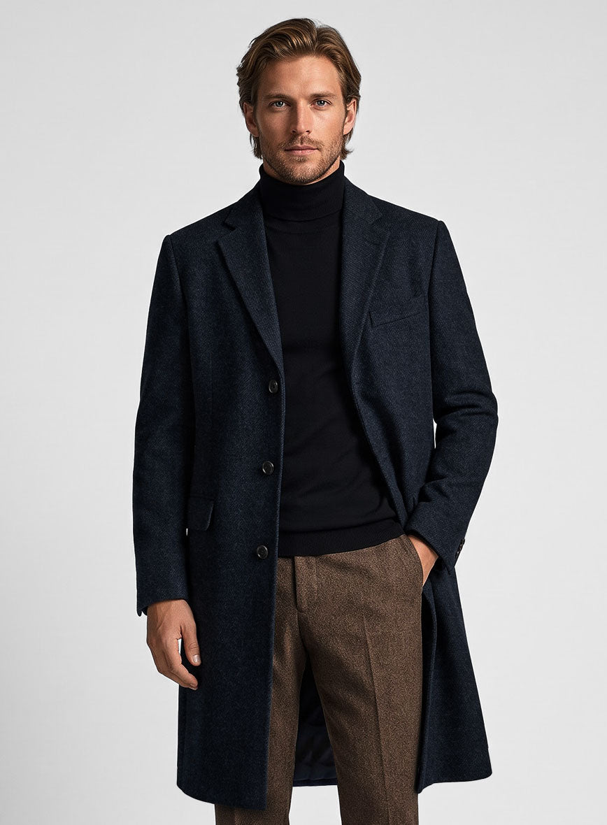 Deep Blue Heavy Tweed Overcoat - StudioSuits