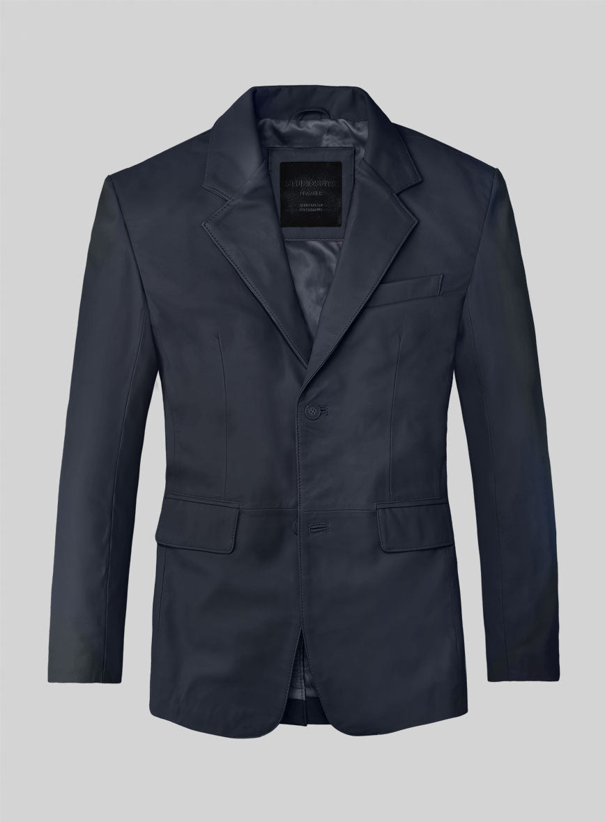 Deep Blue Lambskin Leather Blazer - StudioSuits