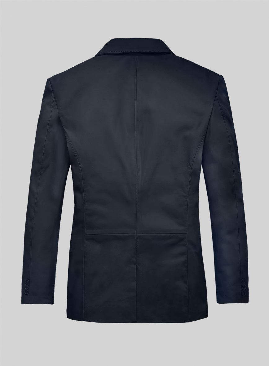 Deep Blue Lambskin Leather Blazer - StudioSuits