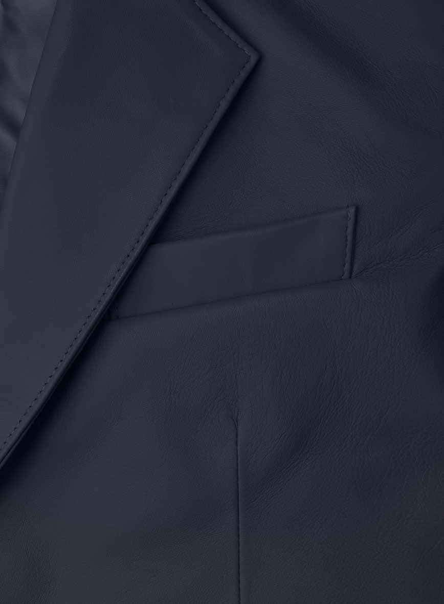 Deep Blue Lambskin Leather Blazer - StudioSuits