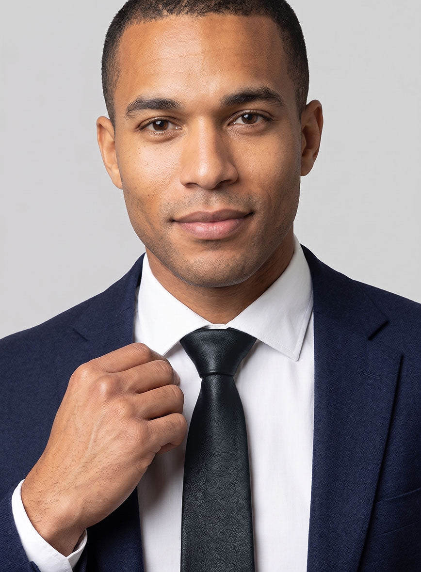 Deep Blue Lambskin Leather Tie - StudioSuits