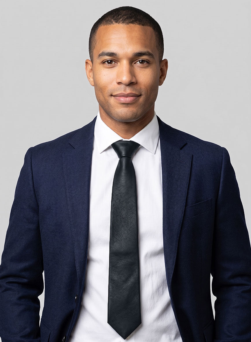 Deep Blue Lambskin Leather Tie - StudioSuits
