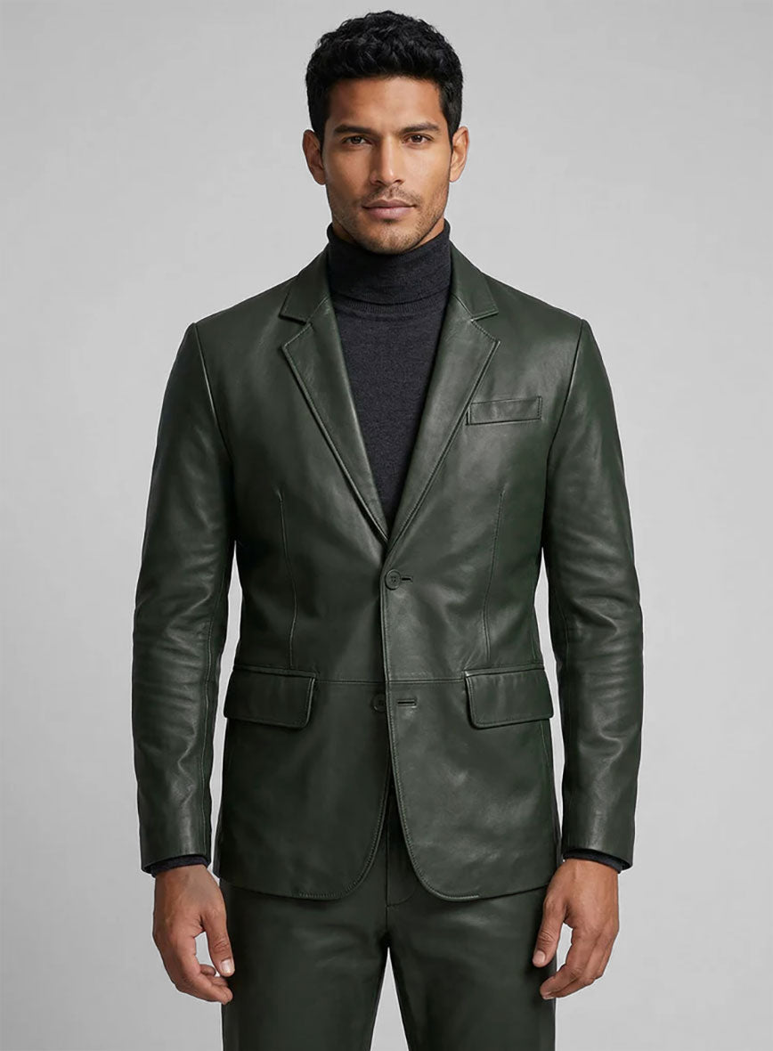 Deep Olive Lambskin Leather Blazer - StudioSuits