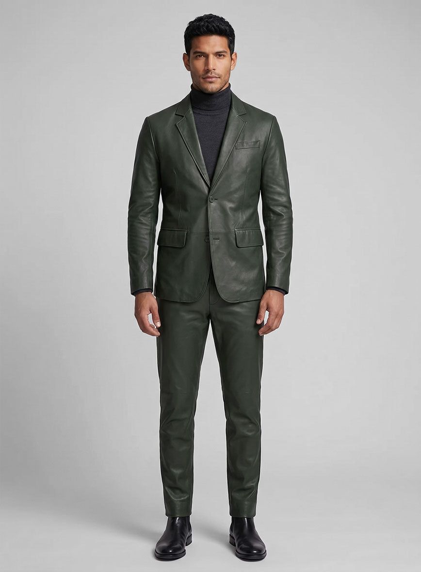 Deep Olive Lambskin Leather Blazer - StudioSuits