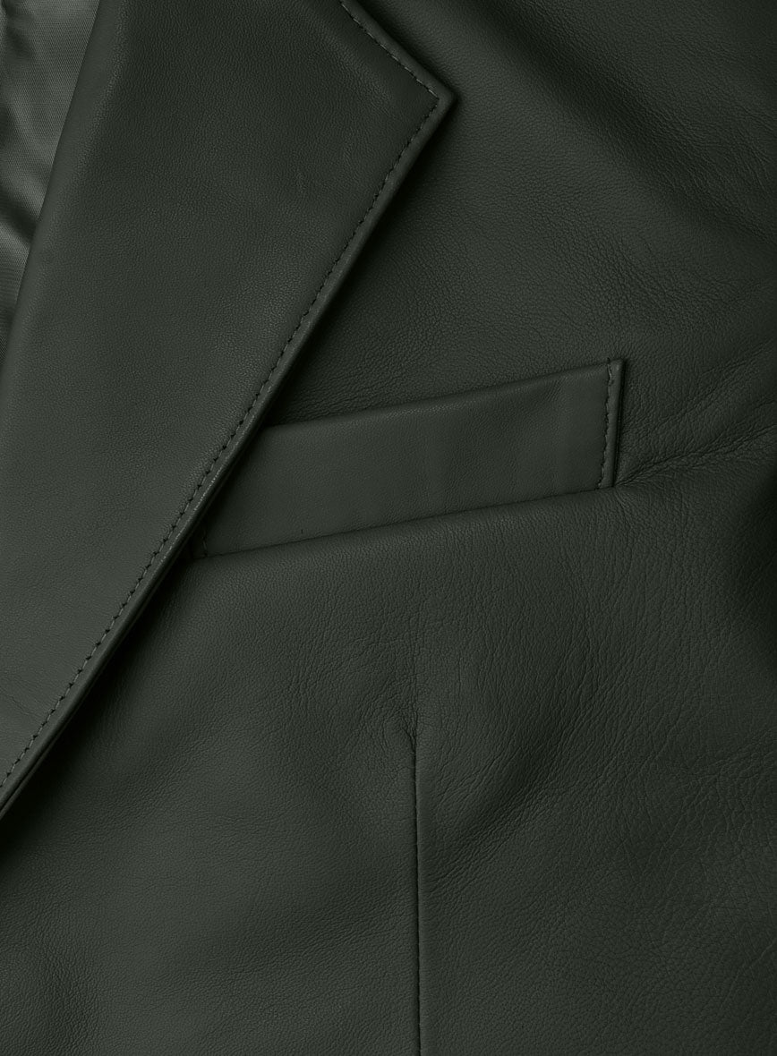 Deep Olive Lambskin Leather Blazer - StudioSuits