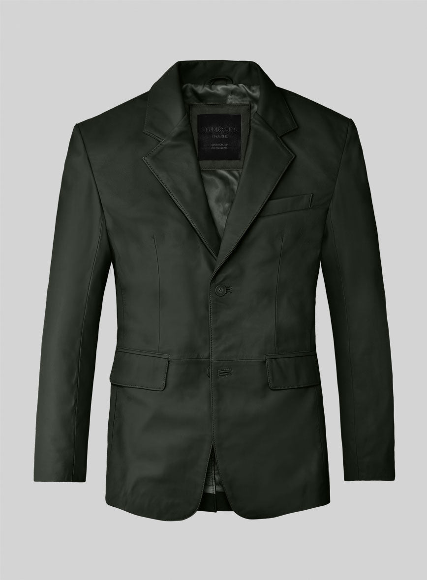 Deep Olive Lambskin Leather Blazer - StudioSuits