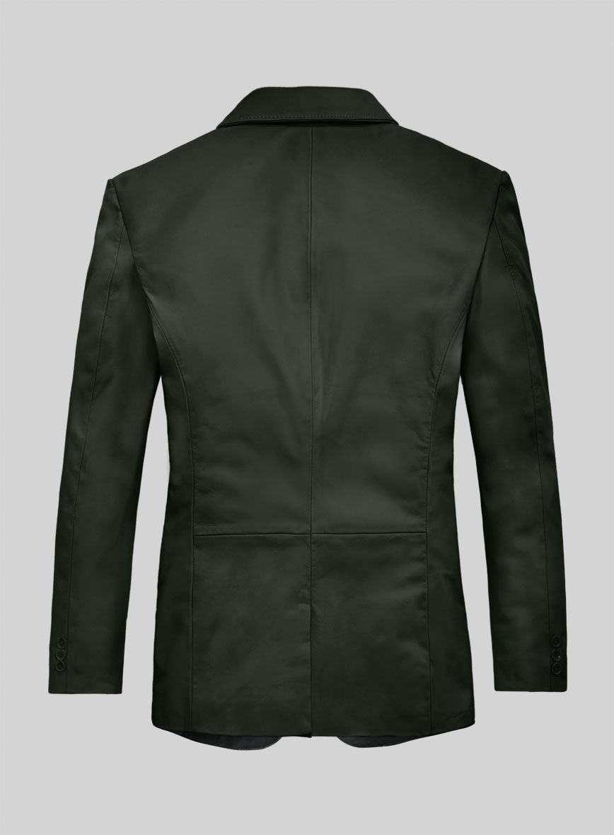 Deep Olive Lambskin Leather Blazer - StudioSuits