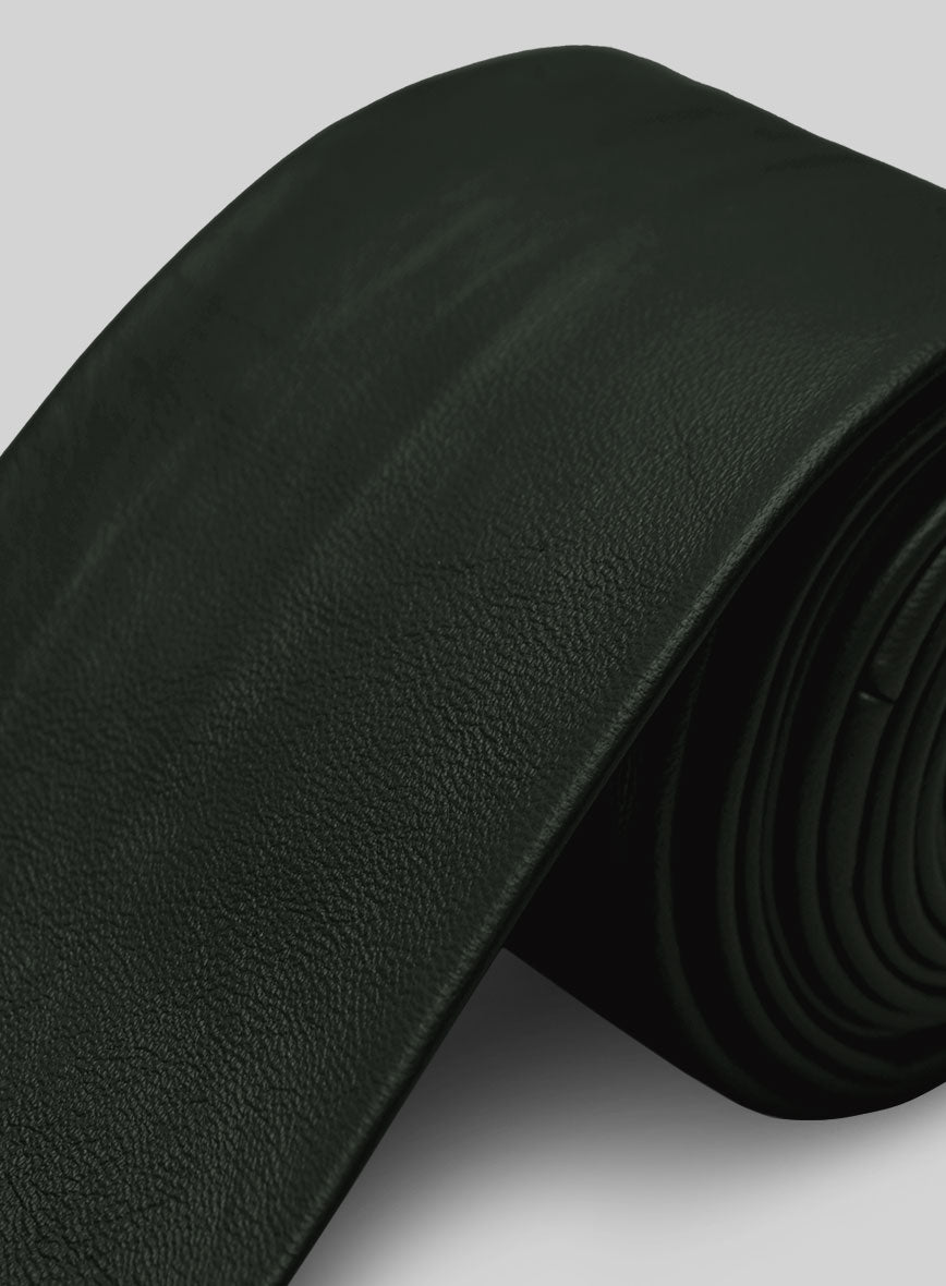 Deep Olive Lambskin Leather Tie - StudioSuits