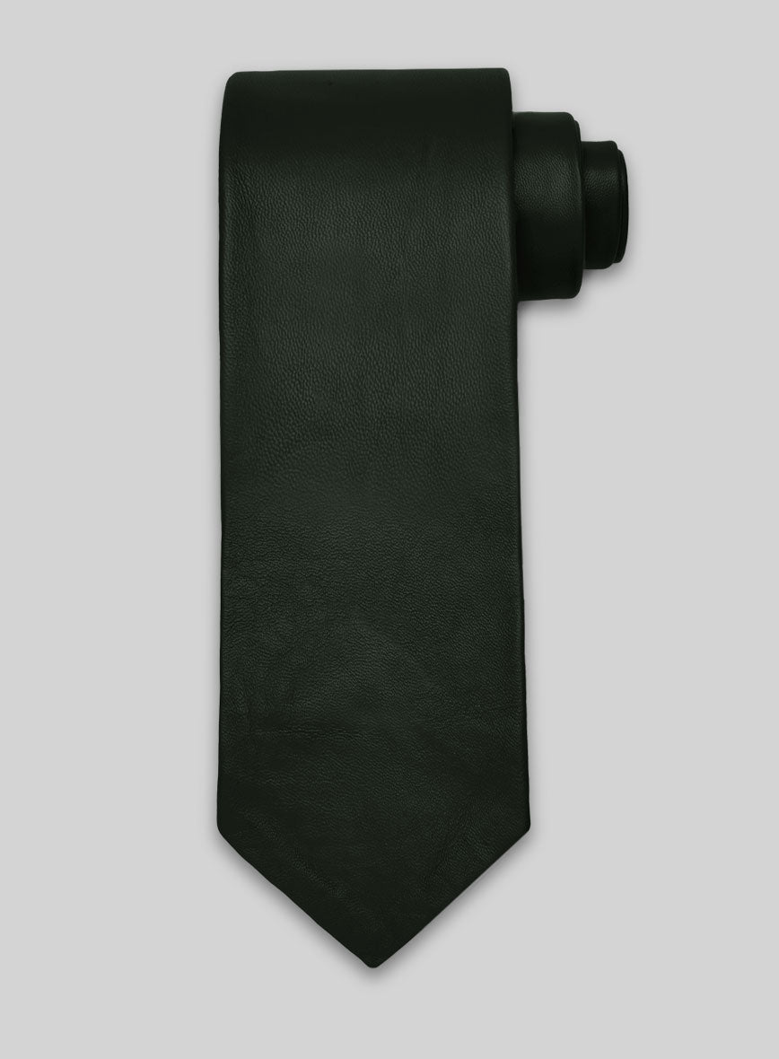 Deep Olive Lambskin Leather Tie - StudioSuits
