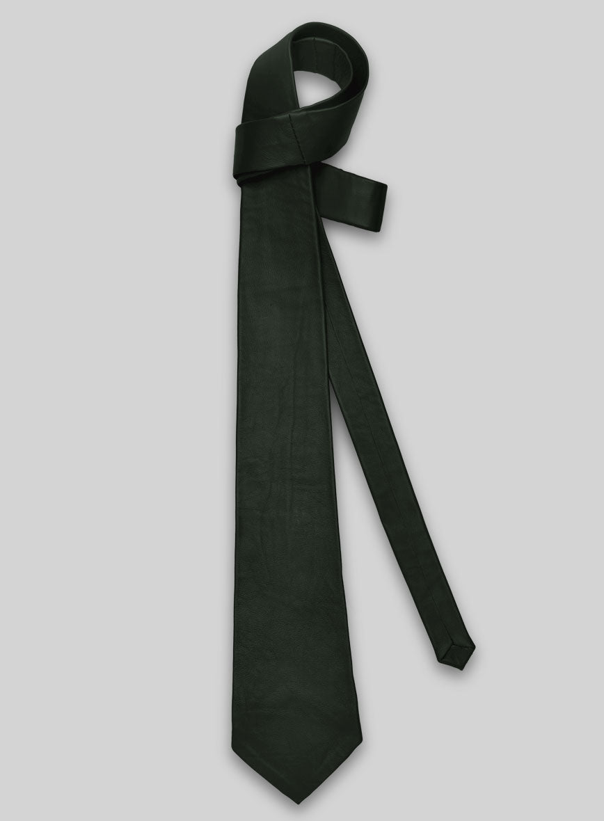 Deep Olive Lambskin Leather Tie - StudioSuits