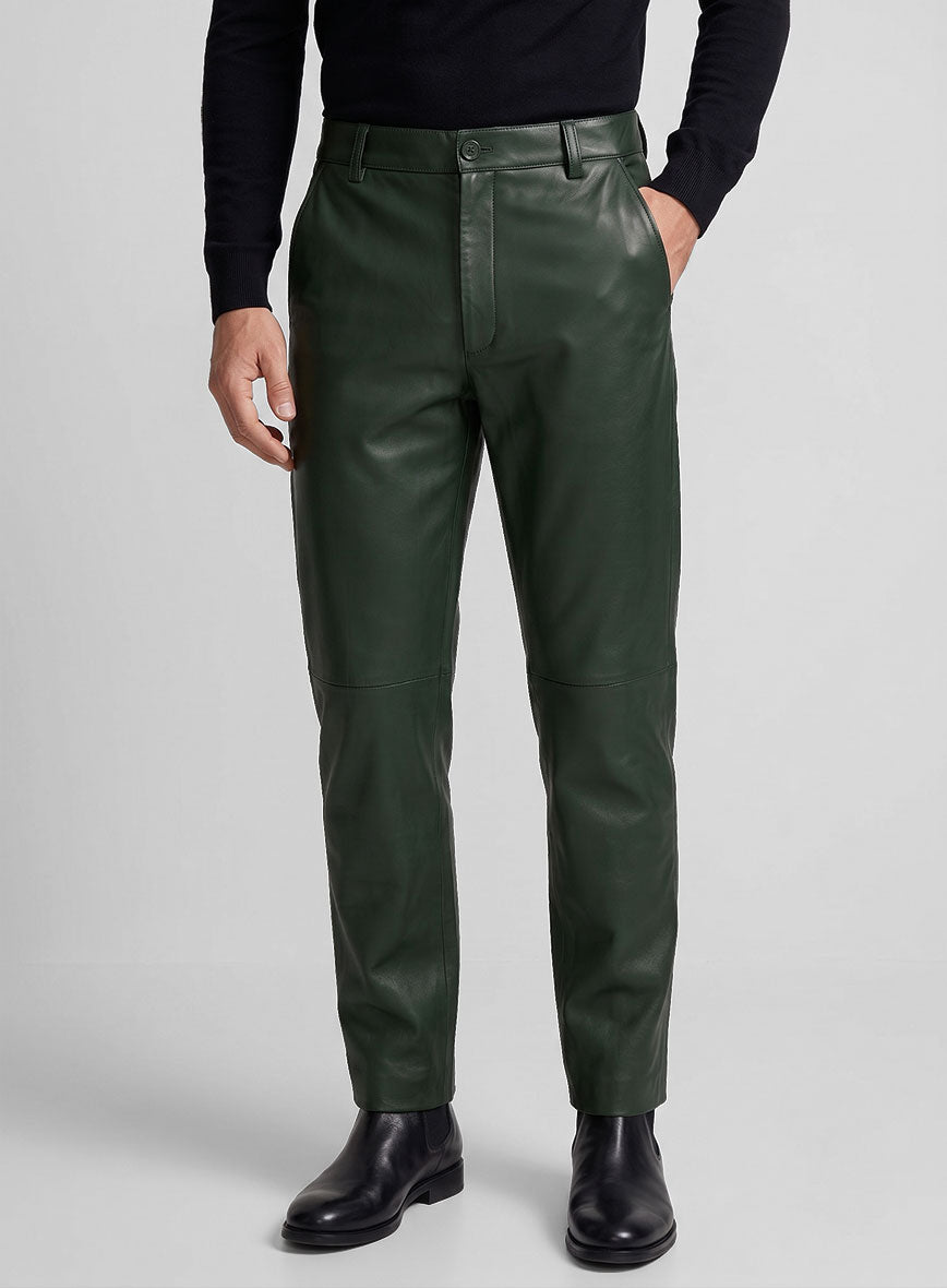 Deep Olive Leather Trousers - StudioSuits