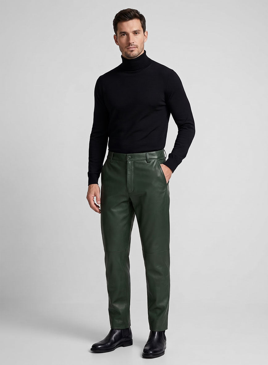 Deep Olive Leather Trousers - StudioSuits