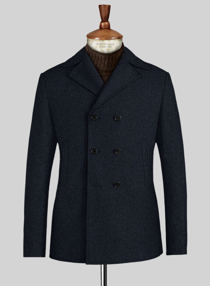 Deep Blue Heavy Tweed Pea Coat - StudioSuits