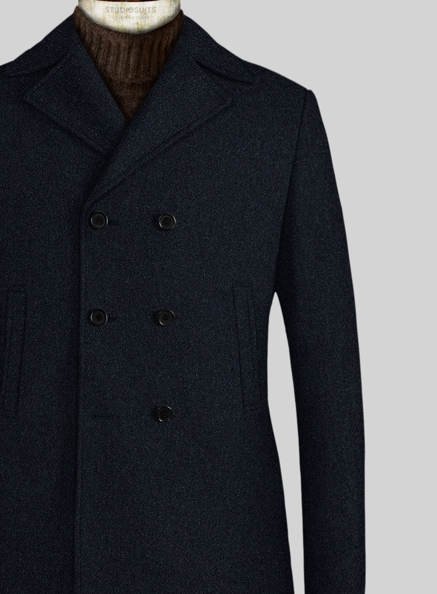 Deep Blue Heavy Tweed Pea Coat - StudioSuits