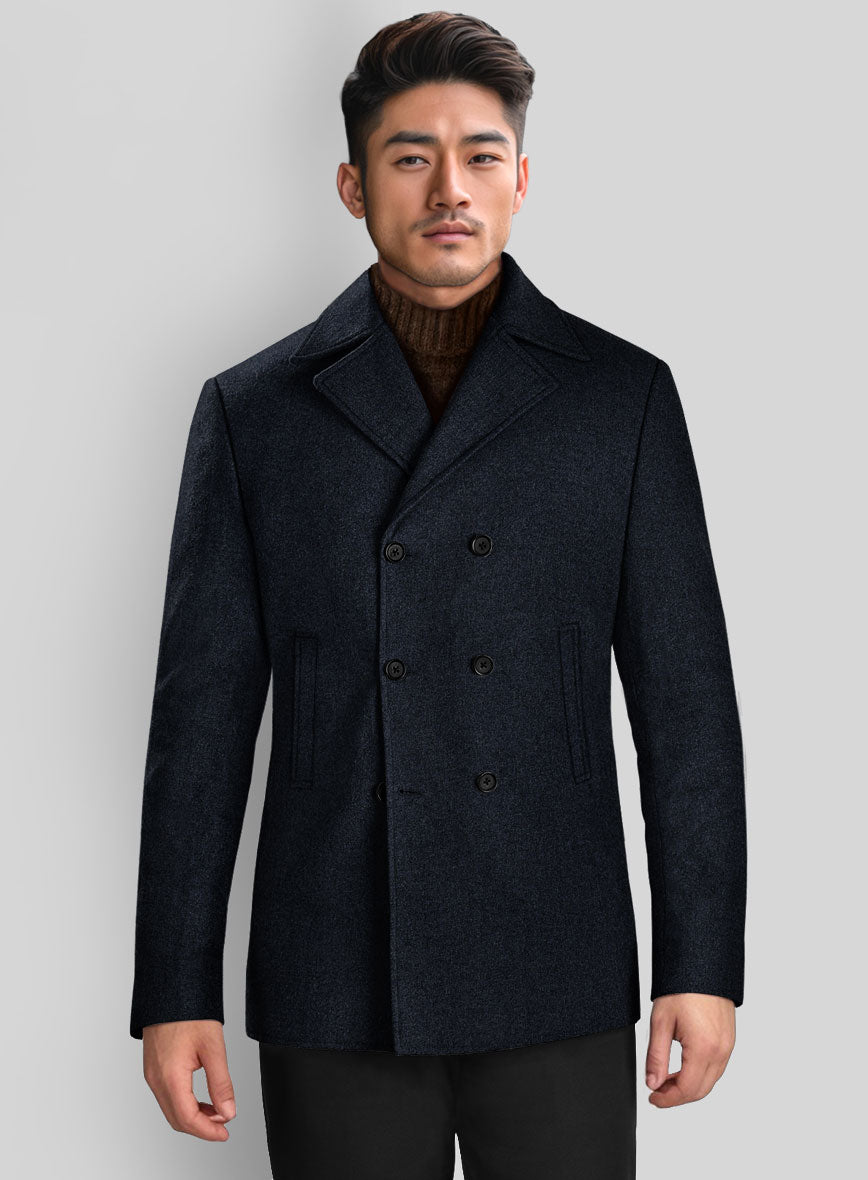 Deep Blue Heavy Tweed Pea Coat - StudioSuits