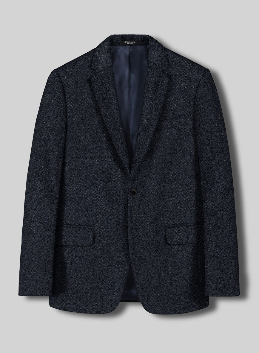 Deep Blue Herringbone Tweed Jacket - StudioSuits