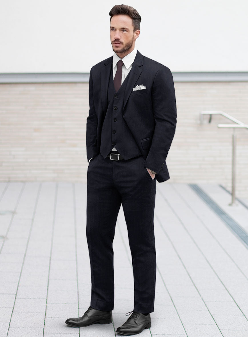 Deep Blue Old World Stripe Wool Suit - StudioSuits
