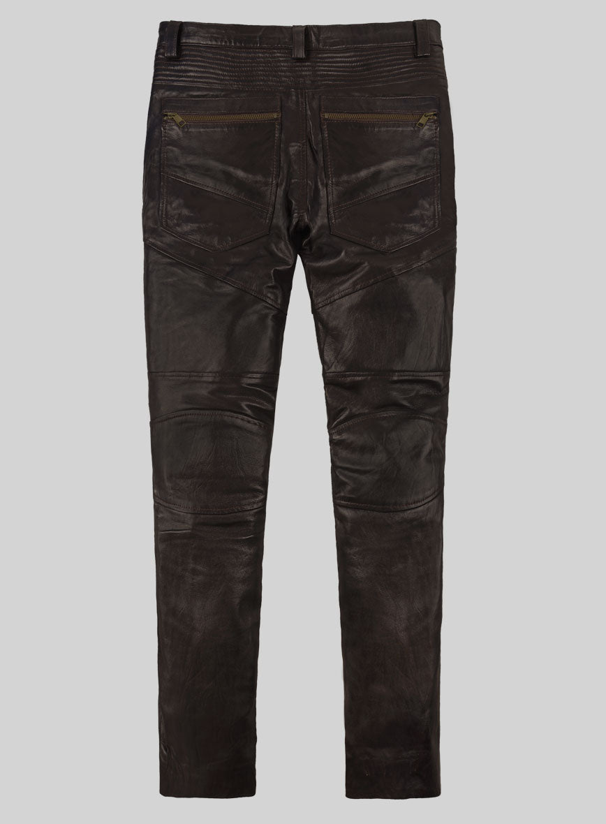 Delphic Soft Dark Brown Biker Leather Jeans - StudioSuits