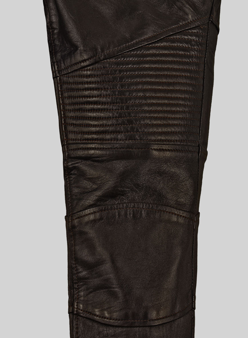 Delphic Soft Dark Brown Biker Leather Jeans - StudioSuits