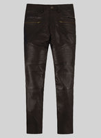 Delphic Soft Dark Brown Biker Leather Jeans - StudioSuits