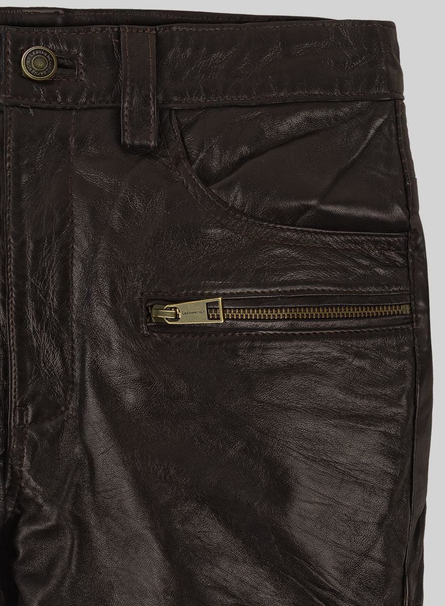Delphic Soft Dark Brown Biker Leather Jeans - StudioSuits
