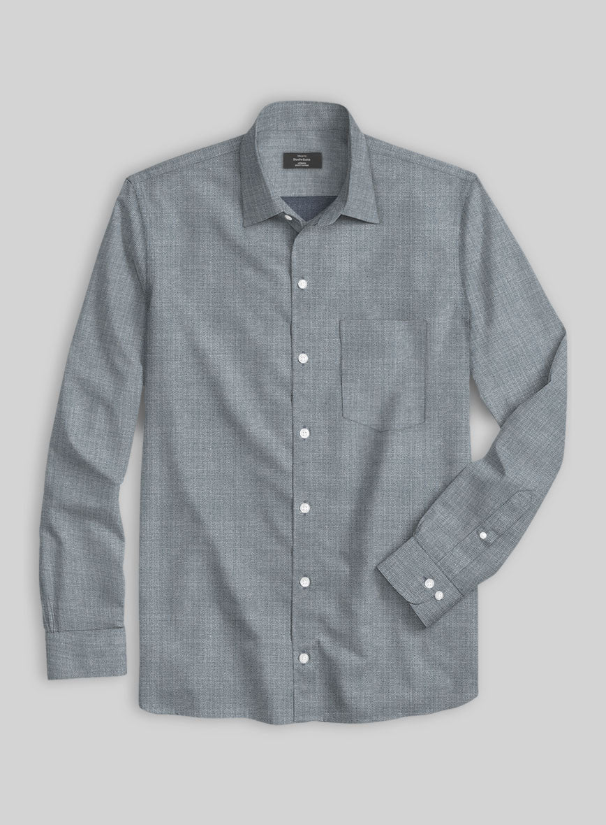 Gray Blue Herringbone Cotton Shirt - StudioSuits