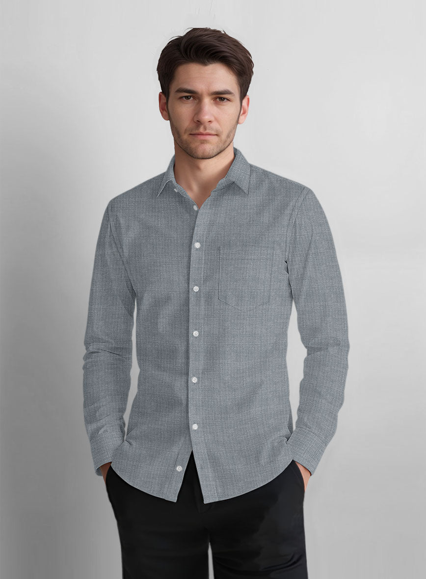 Gray Blue Herringbone Cotton Shirt - StudioSuits