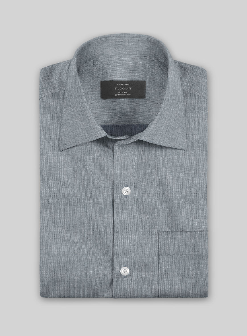 Gray Blue Herringbone Cotton Shirt - StudioSuits