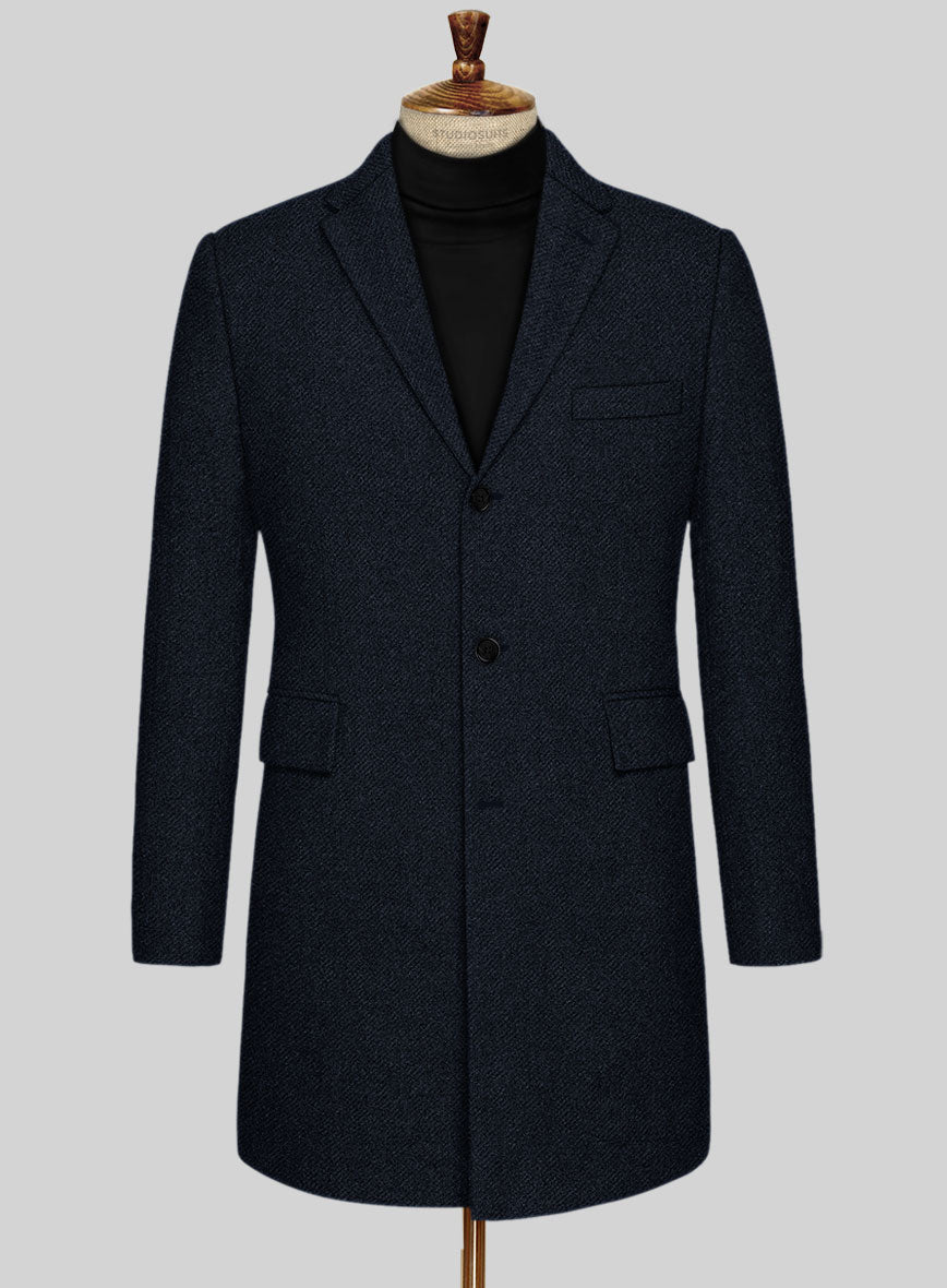 Deep Blue Heavy Tweed Overcoat - StudioSuits