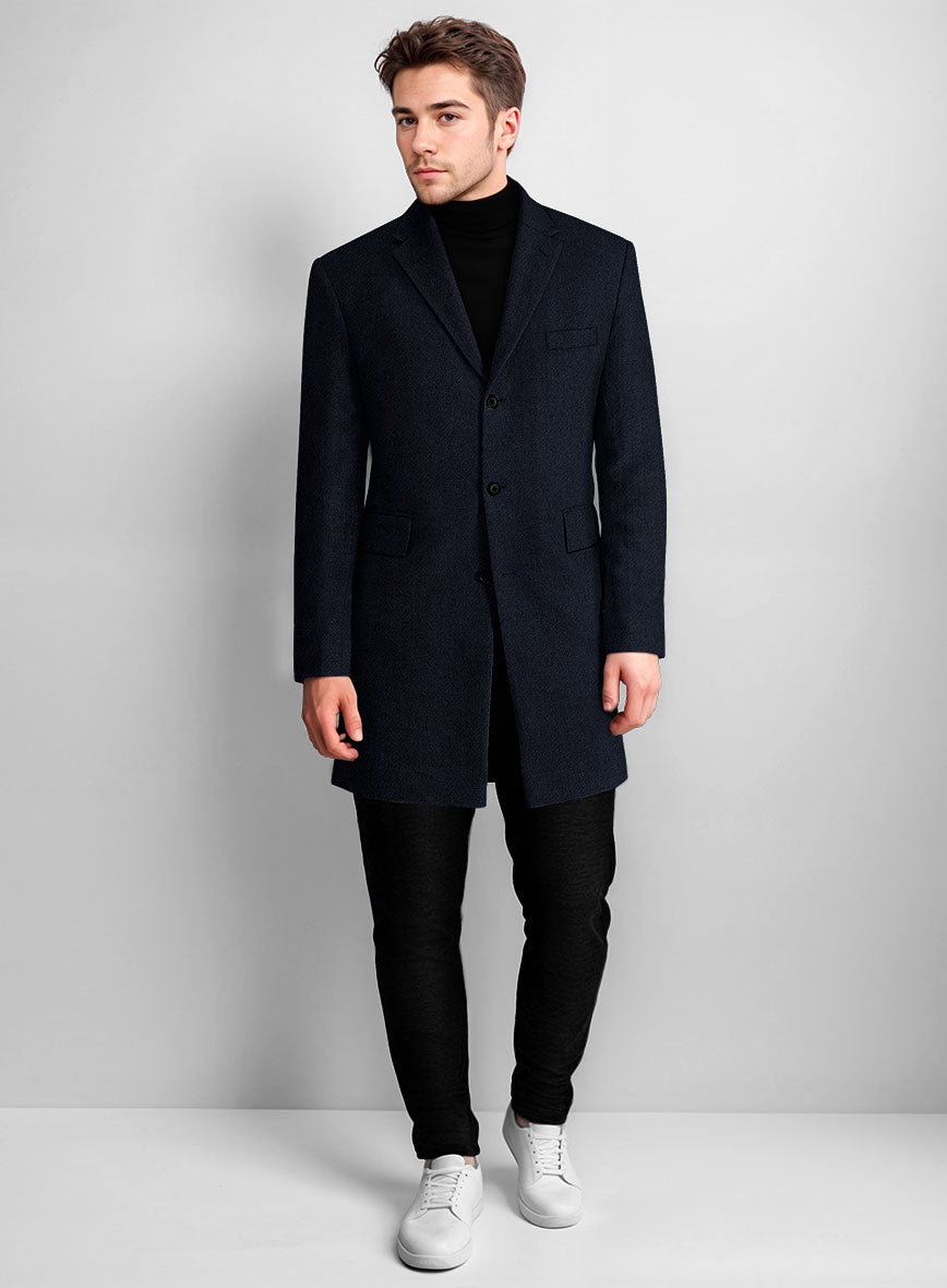 Deep Blue Heavy Tweed Overcoat - StudioSuits