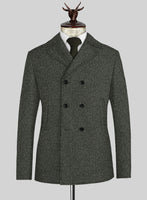 Dark Olive Flecks Donegal Tweed Pea Coat - StudioSuits