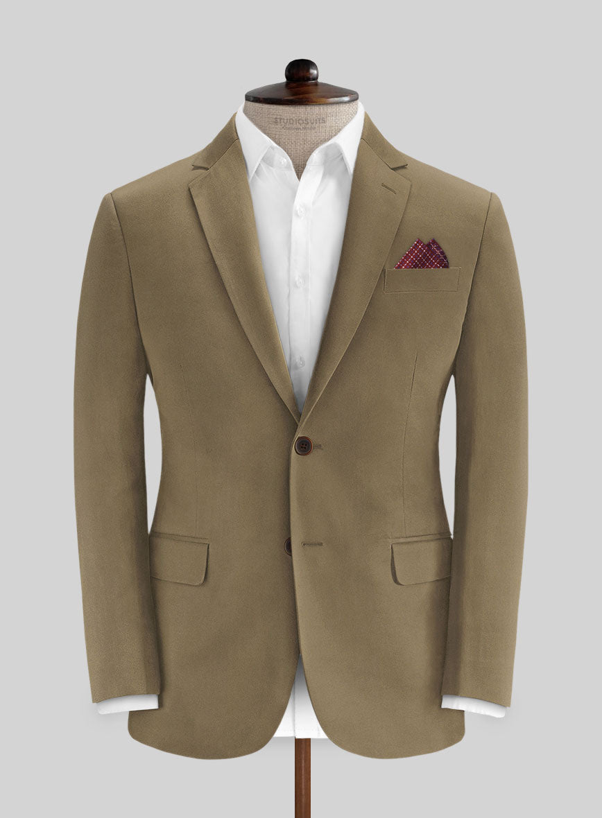 Dark Beige Feather Cotton Canvas Stretch Jacket - StudioSuits