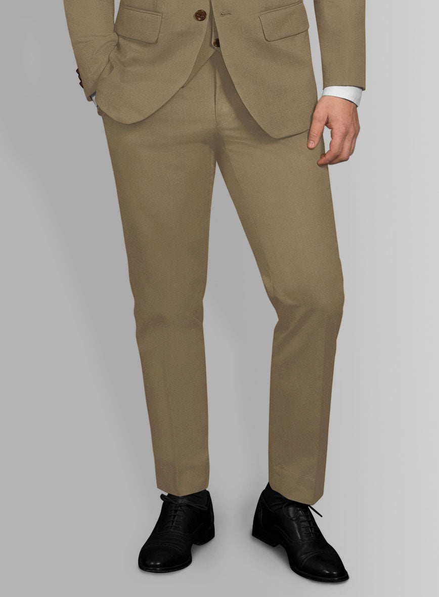 Dark Beige Feather Cotton Canvas Stretch Pants - StudioSuits