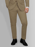 Dark Beige Feather Cotton Canvas Stretch Pants - StudioSuits