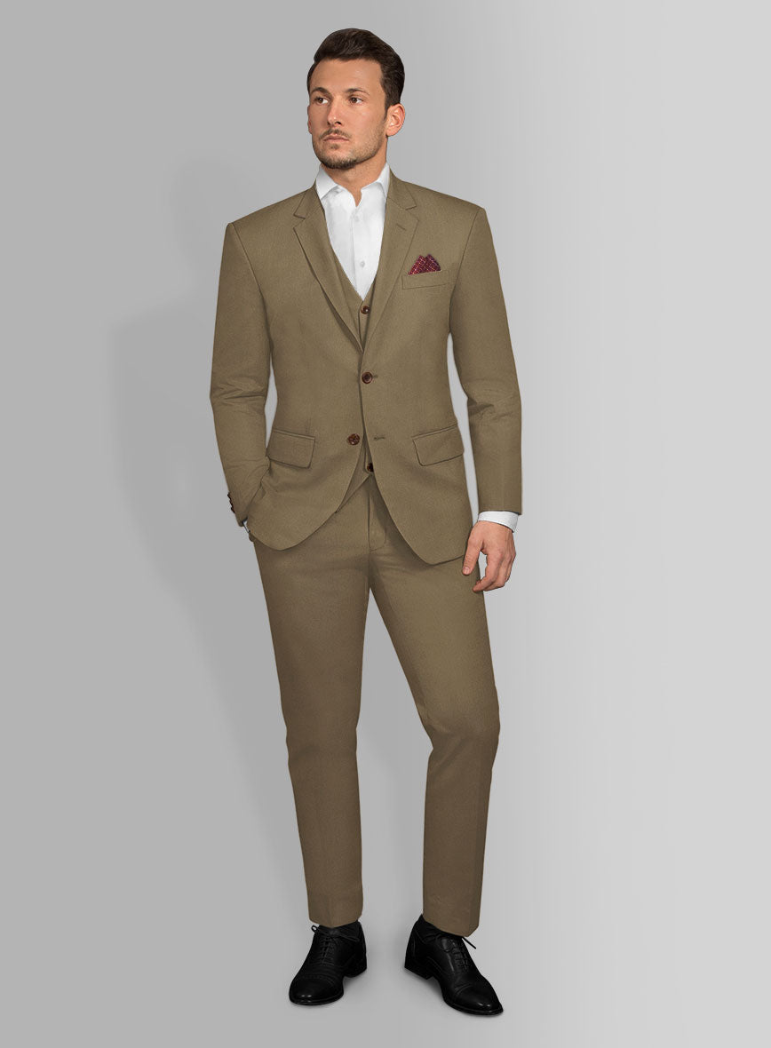 Dark Beige Feather Cotton Canvas Stretch Suit - StudioSuits