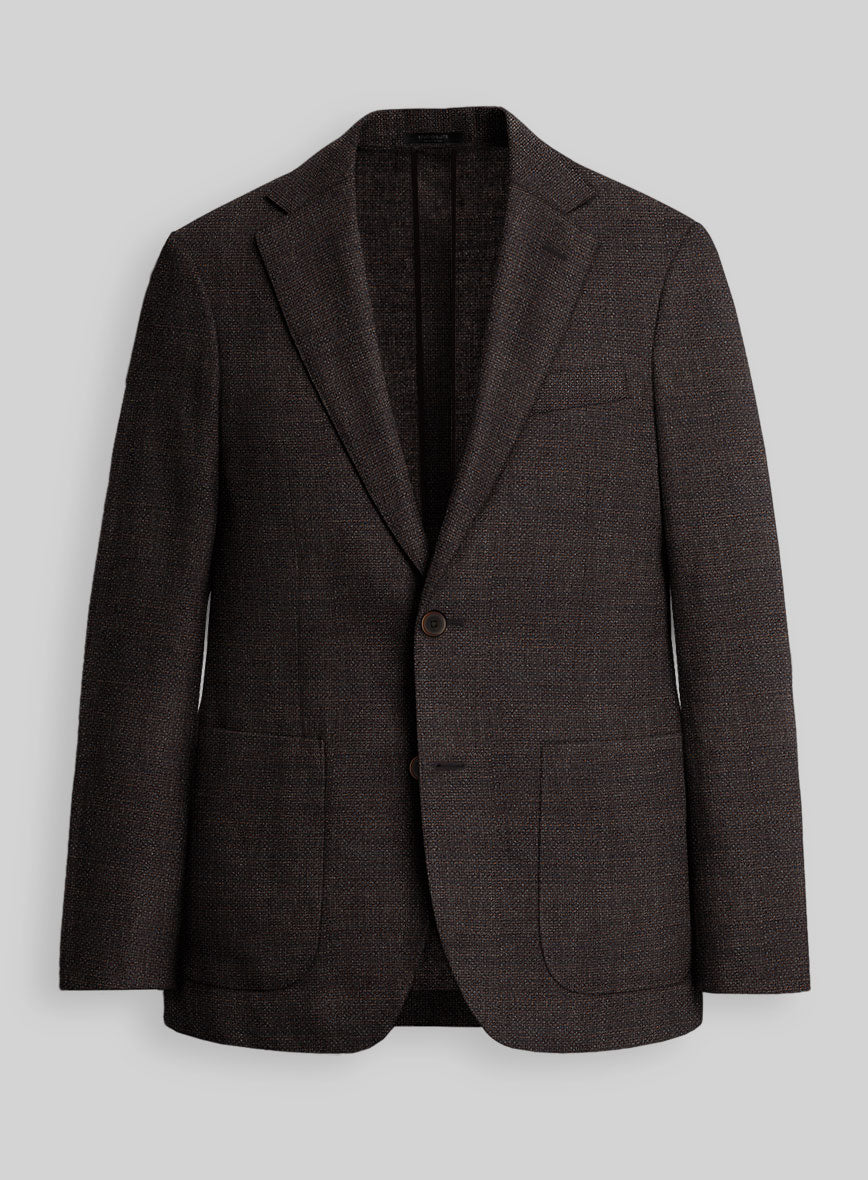 Dark Brown Hopsack Unlined Blazer - StudioSuits
