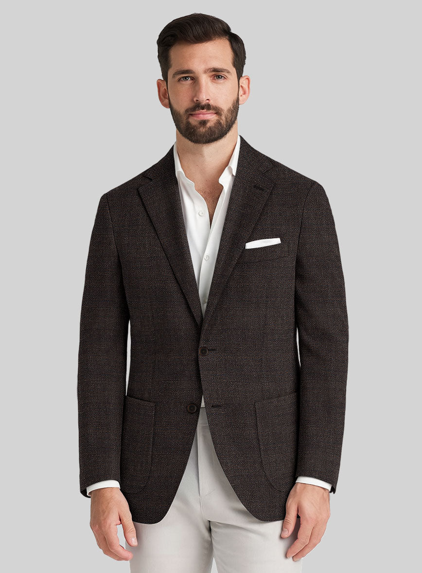 Dark Brown Hopsack Unlined Blazer - StudioSuits