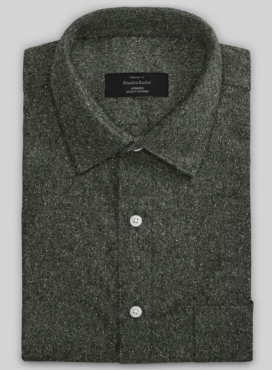 Dark Olive Flecks Donegal Tweed Shirt - StudioSuits