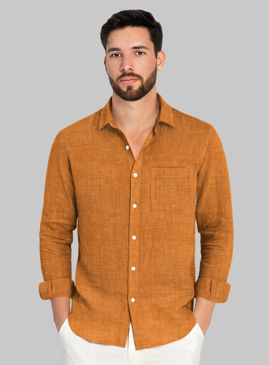 Dublin Autumn Orange Linen Shirt - StudioSuits
