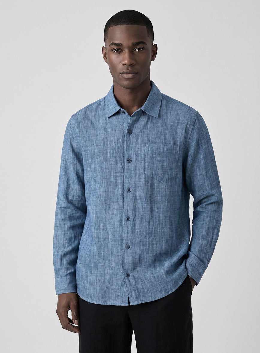 Dublin Ink Blue Linen Shirt - StudioSuits