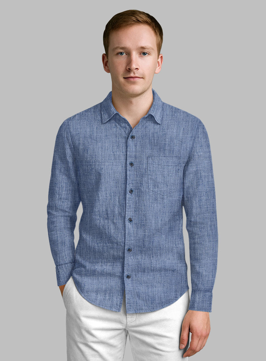 Dublin Ink Blue Linen Shirt - StudioSuits