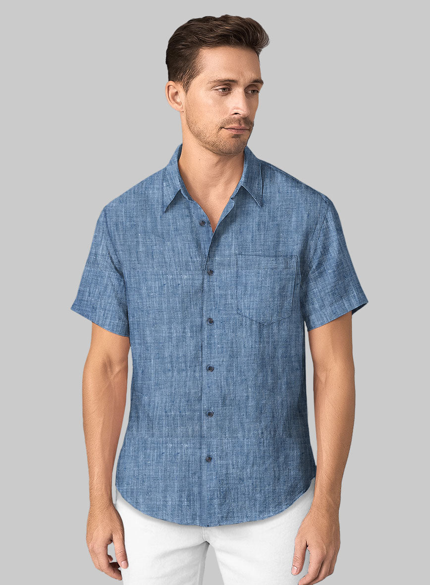 Dublin Ink Blue Linen Shirt - StudioSuits