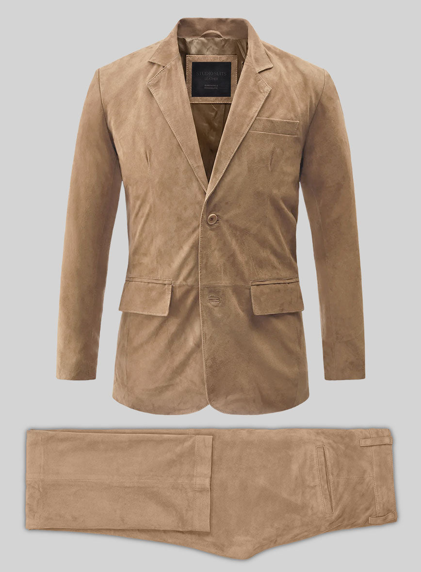 Dusty Beige Suede Leather Suit - StudioSuits