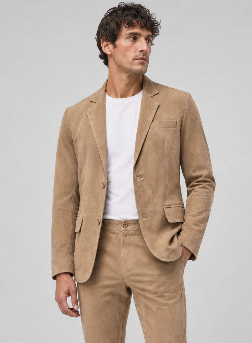 Dusty Beige Suede Leather Suit - StudioSuits