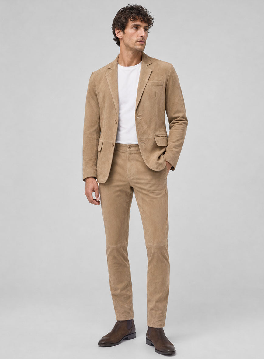 Dusty Beige Suede Leather Suit - StudioSuits