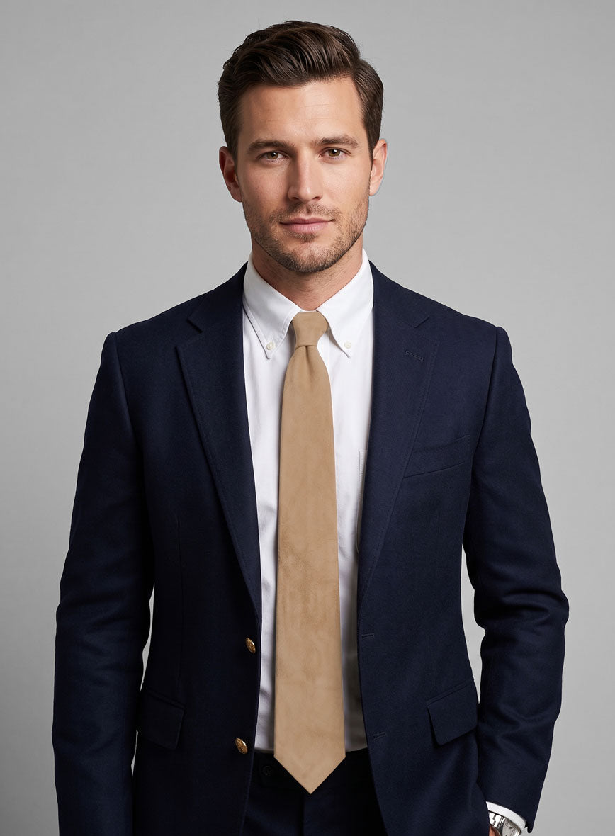 Dusty Beige Suede Leather Tie - StudioSuits